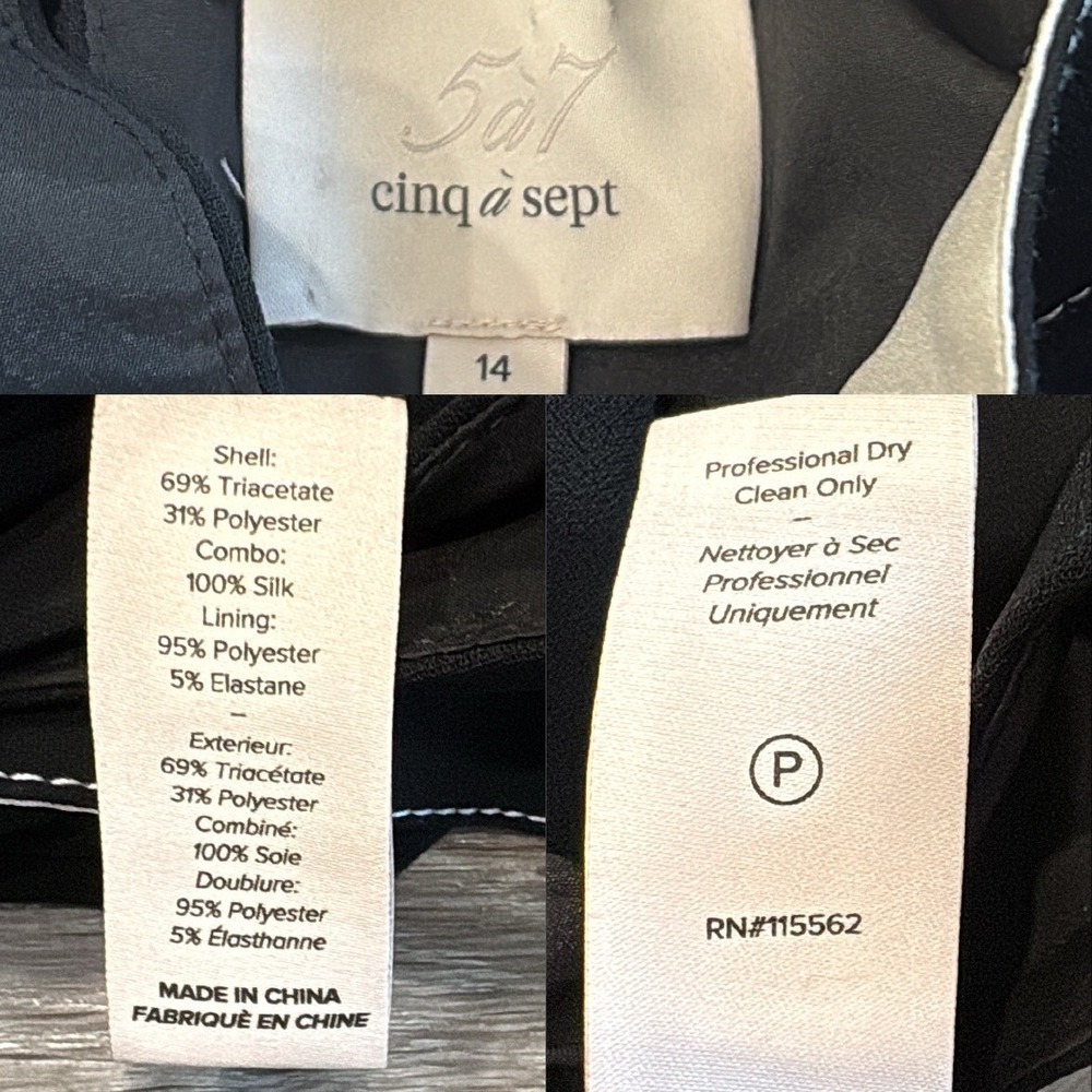 Cinq a Sept Angie Dress Black White Contrast Stitch Bow Neck Mini Dress 14 Retro - Picture 10 of 10